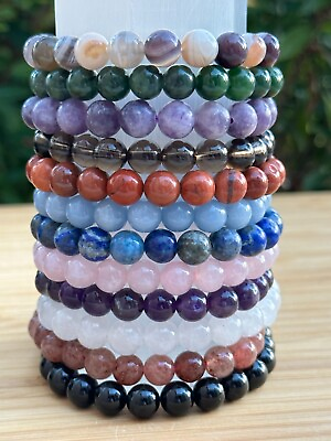 #ad Wholesale Grade A Genuine Gemstone Bead Bracelets Choose from 80 Types Stone $10.75
