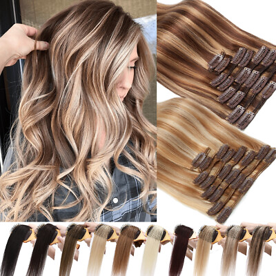 #ad CLEARANCE 100% Human Hair Extensions 8 Pieces Clip In Real Remy Hair FULL HEAD $9.30