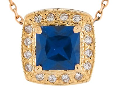 #ad 10k or 14k Yellow Gold Simulated Blue Sapphire White CZ Ladies Floating Pendant $229.99