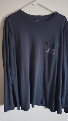 #ad Vineyard Vines Distressed Long Sleeve Whale Blue Grey XL Tee Shirt Mens Pocket ⛳ $21.99