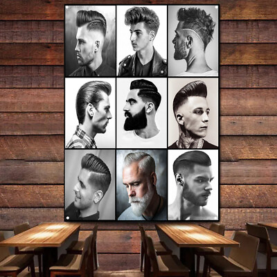 #ad Best Men#x27;s Hairstyle Poster Wall Charts Retro Barber Shop Wall Decor Banner Flag $27.20