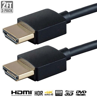 #ad 3x 2FT HDMI Slim Cable High Speed w Ethernet UHDTV 4K 60Hz 1080p 3D 18Gbps HDR $50.71