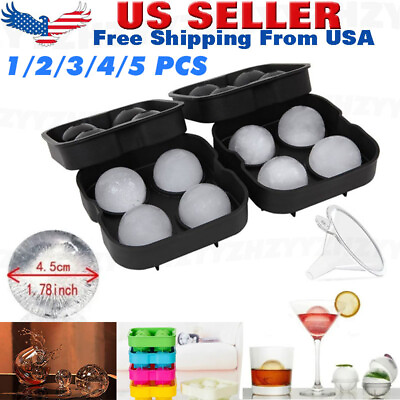 #ad Large Round Silicone Ice Cube Ball Maker Tray Sphere Molds Bar Whiskey Cocktails $17.69