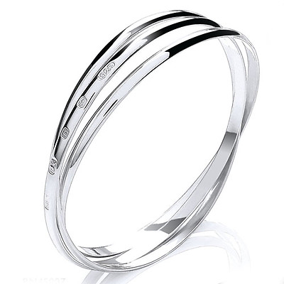 #ad 3mm Russian Bangle Bracelet Solid Sterling Silver Women#x27;s 3 Part UK 925 HM amp; Box GBP 145.20