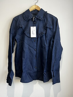#ad Ladies James Lakeland Denim Poplin Ruffle Collar Shirt Size 16 XL Brand New #V9 GBP 40.00