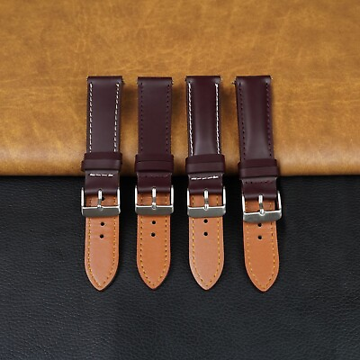 #ad Burgundy Watch Band Quick Release Men Leather Watch Strap Handmade Classic Gift $13.29