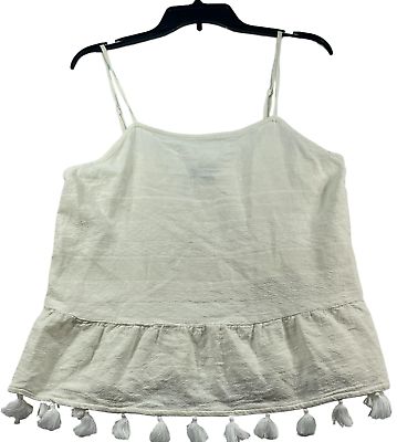 #ad A New Approach Tank Top Womens size Large White Cotton Tassels Sleeveless $11.46