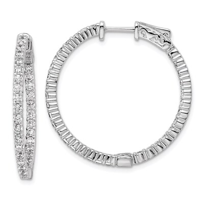 #ad 30mm Sterling Silver CZ 66 Stones In and Out Round Hoop Earrings $116.95
