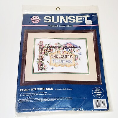 #ad Sunset Family Welcome Sign Counted Cross Stitch #13602 Dimensions $19.95