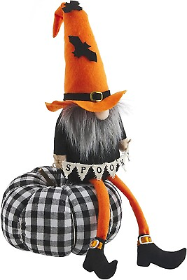 #ad Mud Pie Dangle Leg Halloween Pumpkin Gnome Shelf Sitter Large Figure Doll $24.95