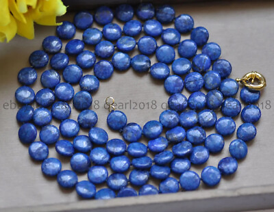 #ad Natural Blue Lapis Lazuli 10 12 14mm Coin Gemstone Beads Necklace Long 14 100#x27;#x27; $62.98