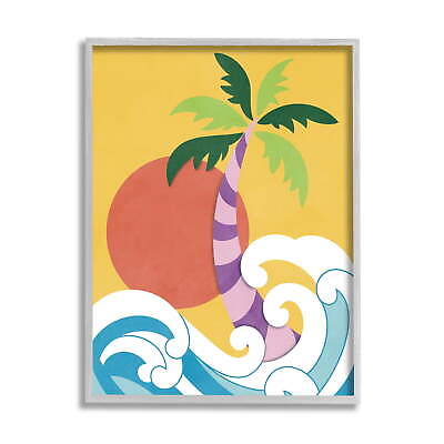 #ad Tropical Waves Nature Painting Gray Framed Art Print Wall Art 11 x 14 $32.84
