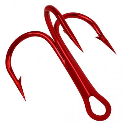 #ad 100pcs Box Red Treble Hooks High Carbon Steel Sharp amp;Round Bend Size #2 #4 #6 #8 $12.34