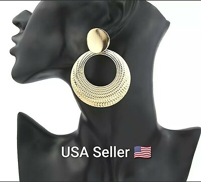 #ad New Personality Simple Fashion Wild Earrings Geometric Round Big Earrings Gold $4.25