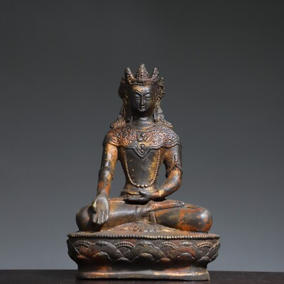 #ad 8.7quot; Old Antique Tibetan Buddhism temple Bronze gilt Bodhisattva Manjusri statue $168.00