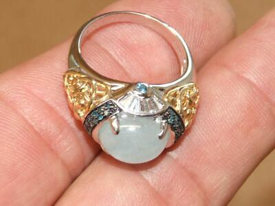 #ad Victoria Wieck Sterling Vermeil Domed Aquamarine Blue Diamond Ring 7.4 g sz 9 $90.00
