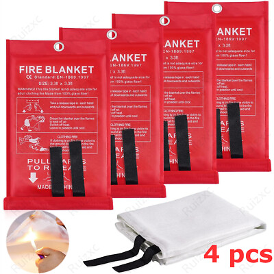 #ad 4pcs Fire Blanket For Home Kitchen Caravan Emergency Safety Fireproof 39quot; x 39quot; $19.59