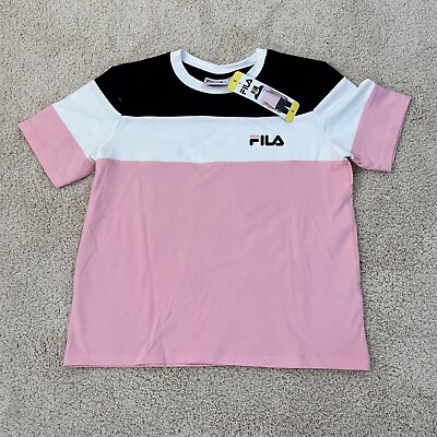 #ad Fila Womens Short Sleeve Crew Neck Jersey Tee Pink White Black Small $13.58