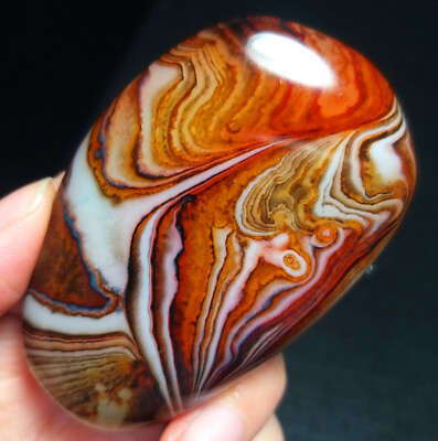 #ad TOP 75G Natural Polished Silk Banded Lace Agate Crystal Stone Madagascar ZZ98 $49.90