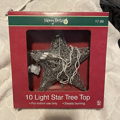 #ad New Merry Brite Silver Mini Star Tree Topper 10 Light 8” Star $15.00