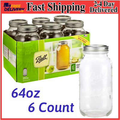 #ad Ball Wide Mouth 64oz Half Gallon Mason Jars with Lids amp; Bands 6 Count NEW $20.39