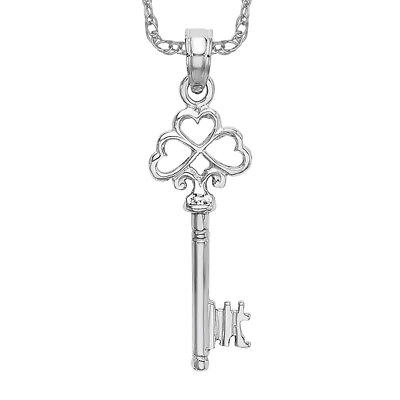 #ad 14K White Gold Key Heart Love Necklace Charm Pendant $419.00