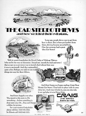 #ad 1971 Craig Floor Mount Car Stereo Thieves Illustrated vtg Print Ad Advertisement $8.98