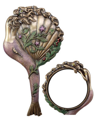 #ad Beautiful Lady Aurora Sleeping Mermaid Hand Mirror Figurine Art Nouveau Decor $33.99