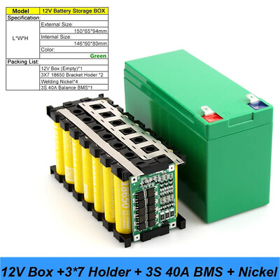 #ad 12V 3S 7P 40A Li ion Battery Pack DIY Kits Case Holder for 18650 Power Wall lot $6.60