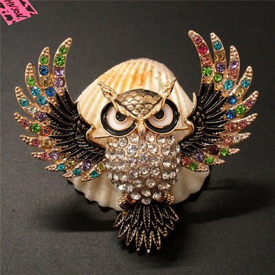 #ad New Black Enamel Cute Owl Color Crystal Fashion Women Charm Brooch Pin Gift $3.86