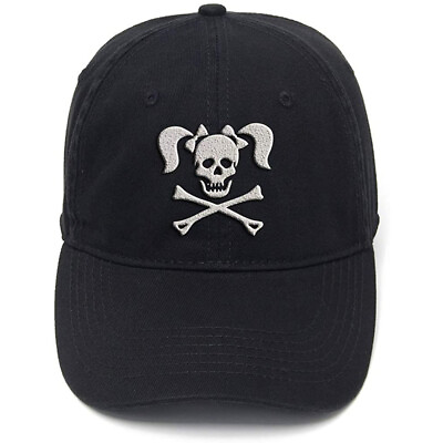 #ad Men Baseball Cap Unisex Hip Hop Flock Printing Pigtails Skull Crossbones Hat $16.99