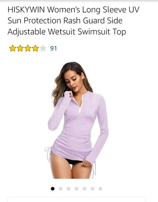 #ad HISKYWIN Women#x27;s Rash Guard Swim Suit Rouched Sides. Light Purple. Large $14.99