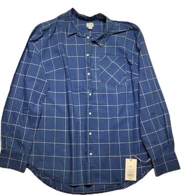 #ad #ad A New Day women#x27;s Blue Plaid Long Sleeve Button Down Casual Shirt Size XL $11.89