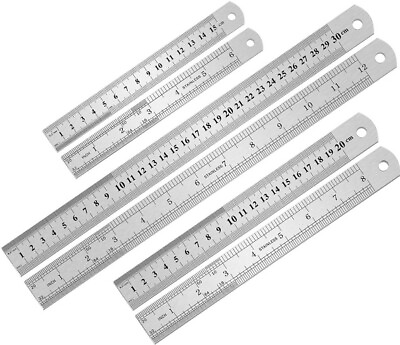 #ad 3Pcs Stainless Steel Ruler Set 6 8 12 Inch Metal Ruler with Inch and Metric New $12.99