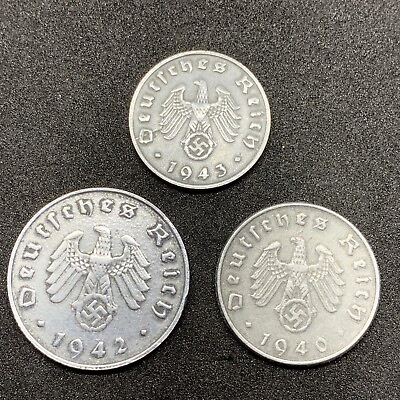 #ad Third Reich Coin Lot Rare World War 2 German Zinc 1 5 amp; 10 Reichspfennig Coins $11.49