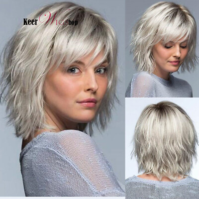 #ad Short Layered Hairstyle Women#x27;s Blonde Natural Straight None Human Hair Wigs $25.20