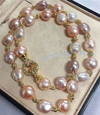 #ad Elegant Genuine Natural South Sea Baroque Pink Purple Pearl Necklace 14 36#x27;#x27; $17.89