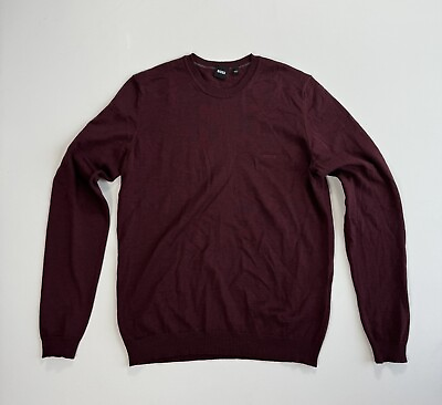 #ad HUGO BOSS Mens Large Wool Sweater Maroon Purple Designer Modern Casual Preppy $19.99