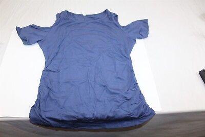 #ad Shirt Cold Shoulder Slim Fit Ruched Top Blue Size Large Women#x27;s $5.95