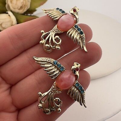 #ad VINTAGE JELLY BELLY 2 LOVE BIRD SPARROW DUET BROOCH PINS CORO STYLE $36.00