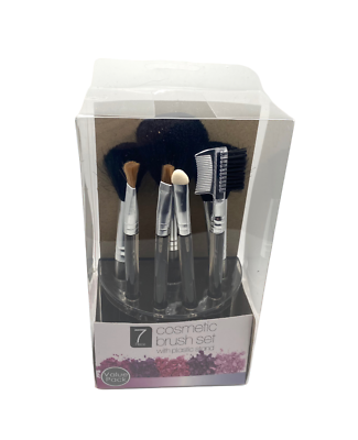 #ad Clear Acrylic Cosmetic Brush Stand amp; 7 Professional Brushes Transparent Handles $14.99