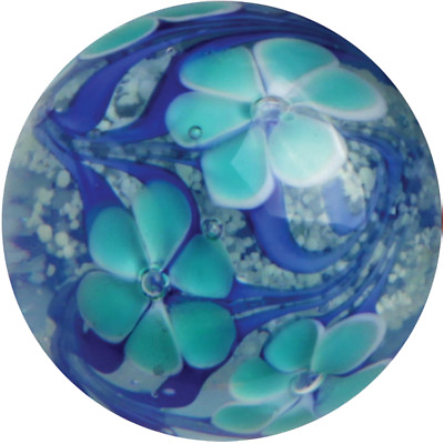 #ad 22mm ASTER Blue Flower GLOW IN THE DARK Handmade art glass Marble 7 8quot; SHOOTER $8.95