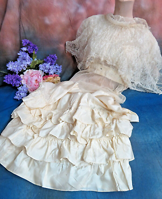 #ad EDWARDIAN original DRESS tulle SILK lace RUFFLED skirt SHAWL collar FABRIC dolls $159.95