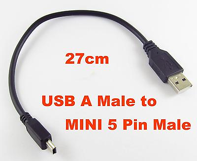 #ad 1x USB 2.0 Type A Male to Mini 5pin Male Convert DATA Cable 27CM Universal Black $1.28