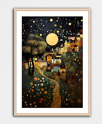 #ad Gustav Klimt Inspired Art Print Wall Art Home Decor Poster Mural Moon Night Sky $5.50