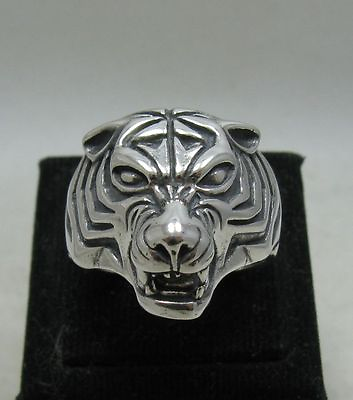 #ad Heavy Genuine Sterling Silver Ring Solid 925 Tiger Biker Perfect Quality $58.50