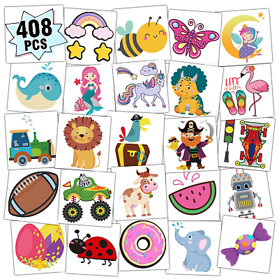 #ad 408 PCS Kids Tattoos for Party Supplies Individually Wrapped Sheet Temporary Ta $22.74