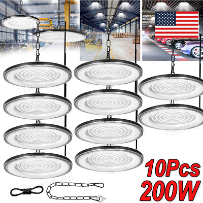 #ad 10X 200W High Bay LED Light UFO Industrial Shed Warehouse Factory Farm Fixtures $172.99