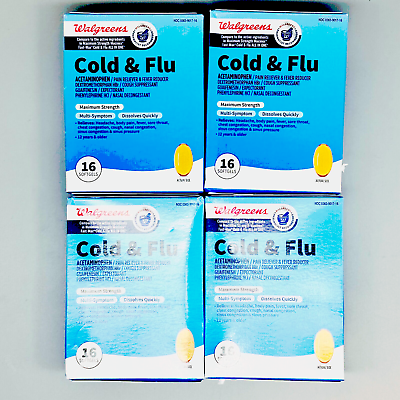 #ad Walgreens Cold amp; Flu Multi Symptom Maximum Strength 4PK x 16 Softgels 8 24 $19.08
