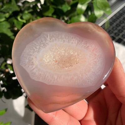 #ad 89g Druzy Agate Stone Heart Carving Quartz Crystal Specimen Healing $16.00